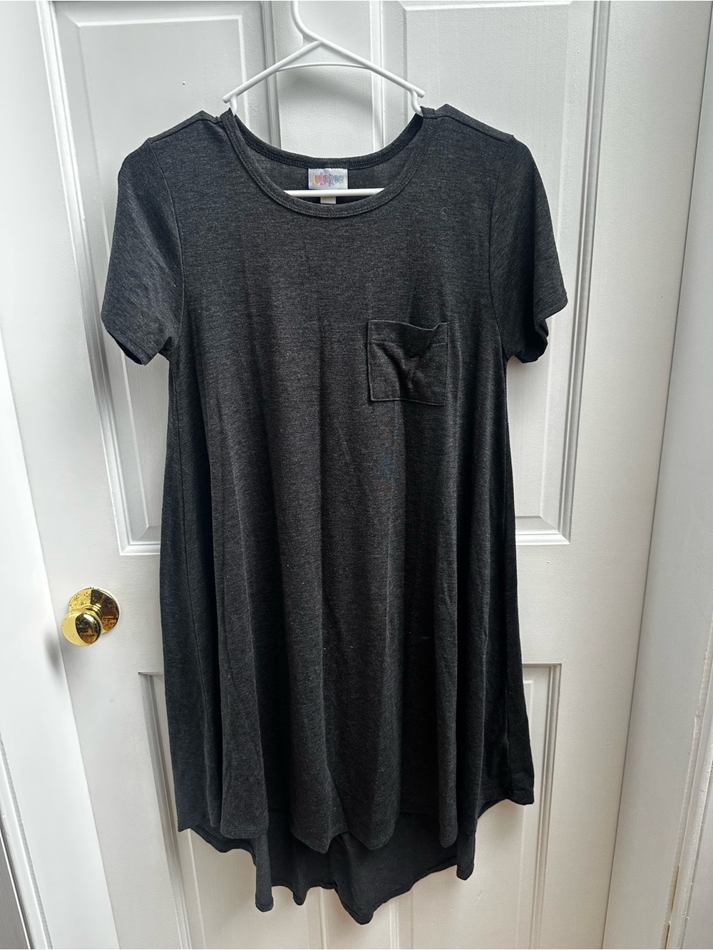 LuLaRoe Charcoal Crew Neck Dress with Multicolor Logo